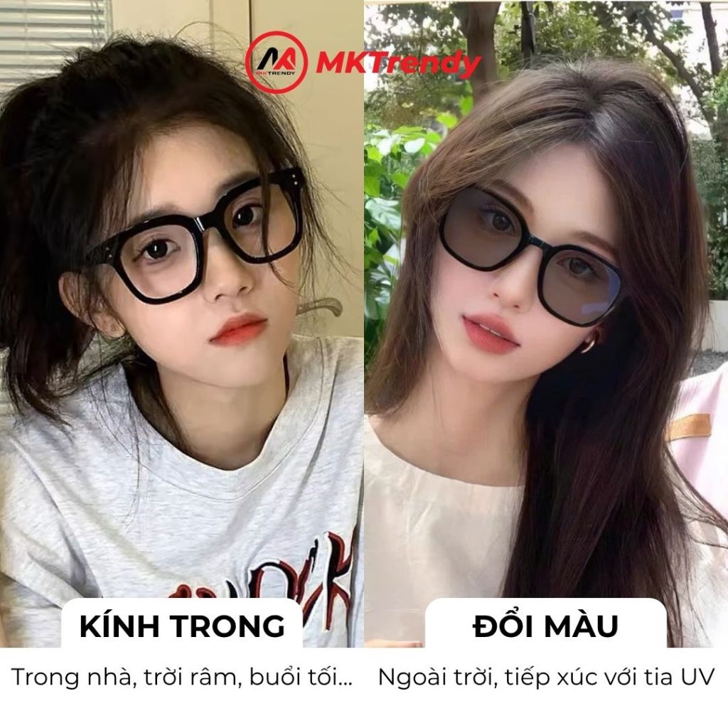 Kính râm đổi màu MKTRENDY gọng vuông nhựa dẻo chống tia UV chống ánh sáng xanh thời trang nam nữ