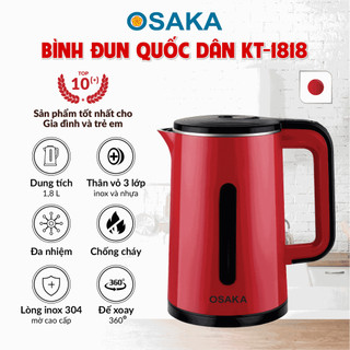 Bình Đun Siêu Tốc OSAKA KT-1818 – Dung Tích 1.8L, Công Suất 1500W, Inox 304, 3 Lớp Cách Nhiệt