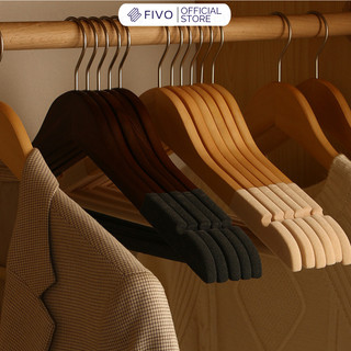 [Quà Tặng] Móc Treo Quần Áo Gỗ Tự Nhiên Bọc Nhung Cao Cấp FIVO