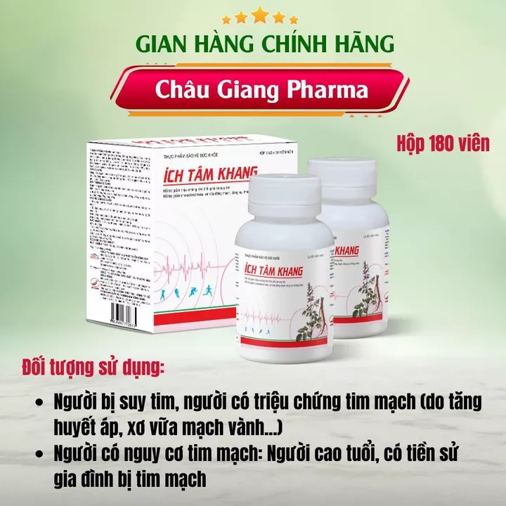 Ích Tâm Khang hộp 180 viên hỗ trợ giảm triệu chứng khó thở, hồi hộp do suy tim, hỗ trợ giảm cholesterol