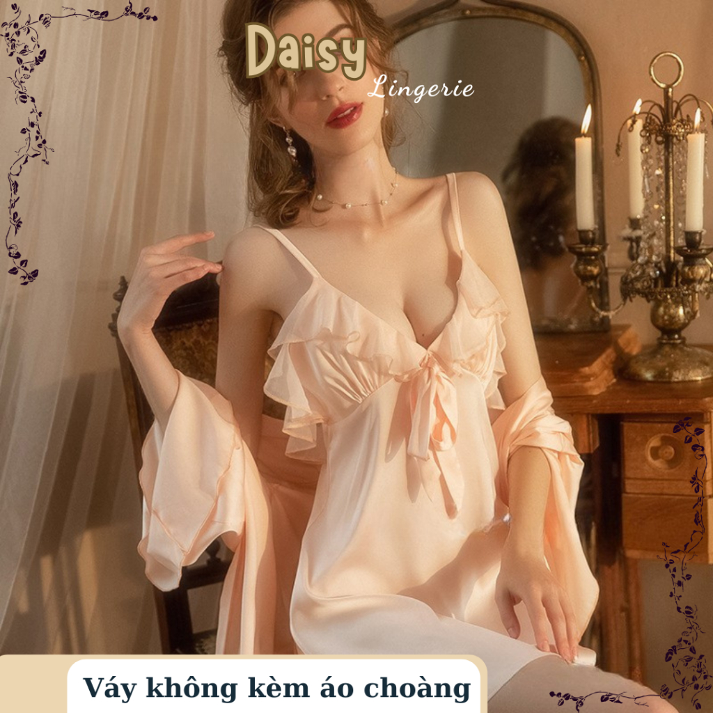 Váy Ngủ Lụa 2 Dây Phối Nơ Nhún Ngực Sexy Quyến Rũ Form Suông - Mã VN113