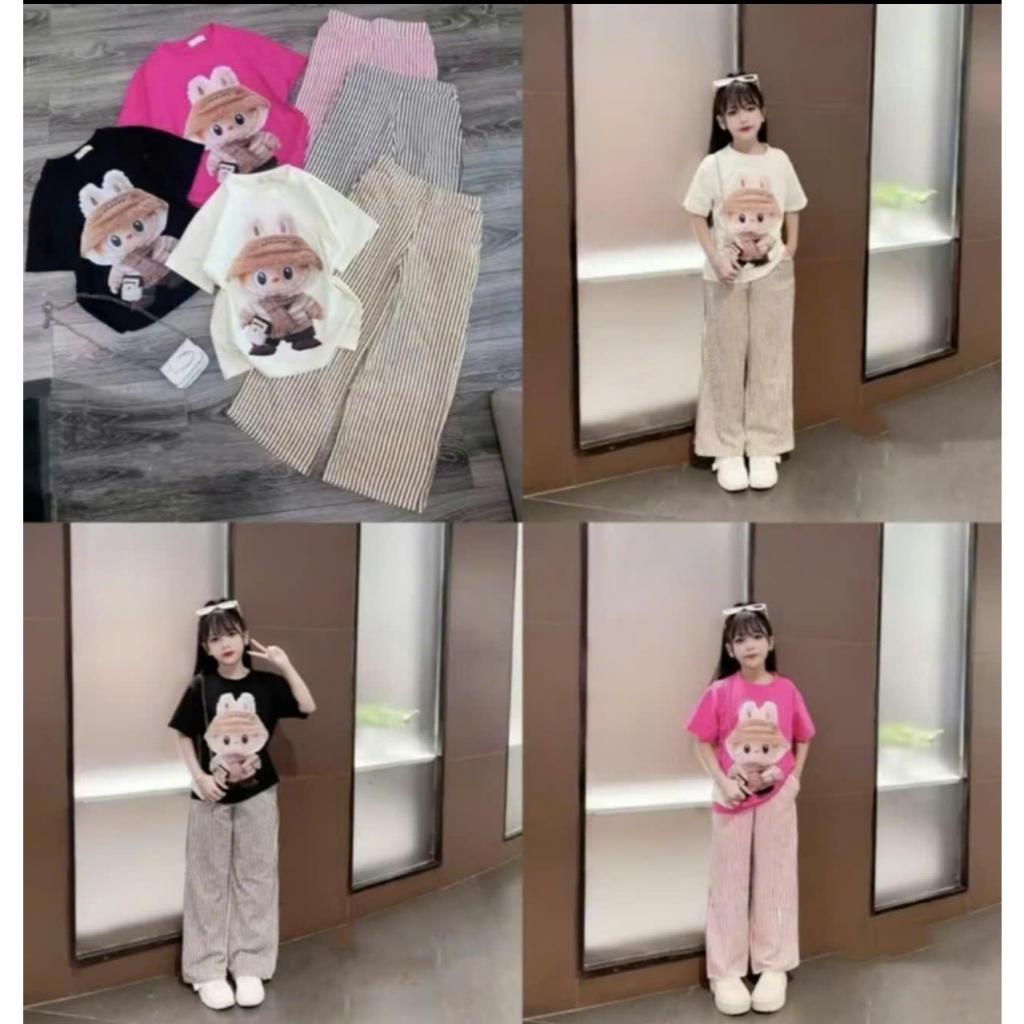 Bộ quần áo kẻ sọc in hình  LABUBU cho bé gái từ 13-44kg