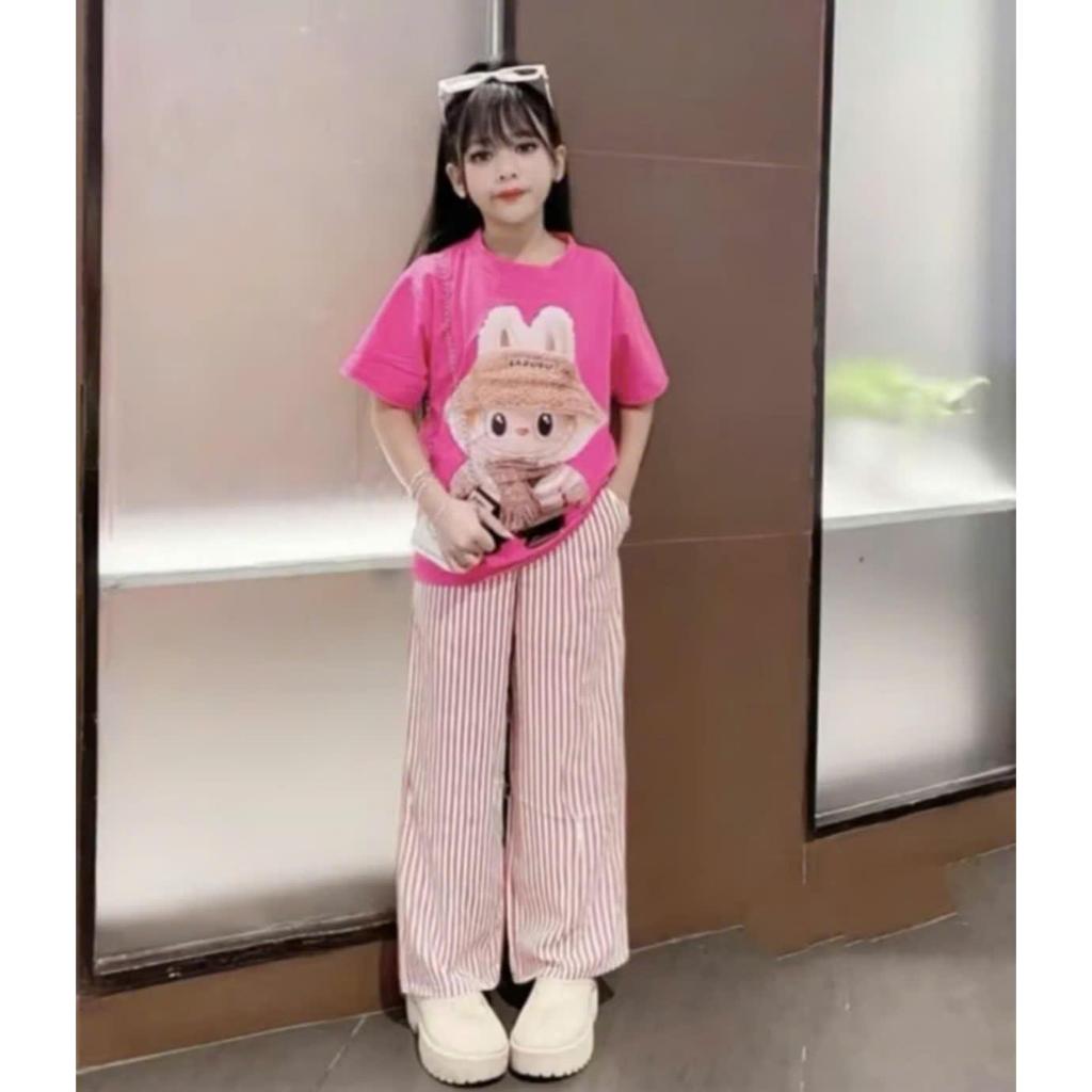 Bộ quần áo kẻ sọc in hình  LABUBU cho bé gái từ 13-44kg