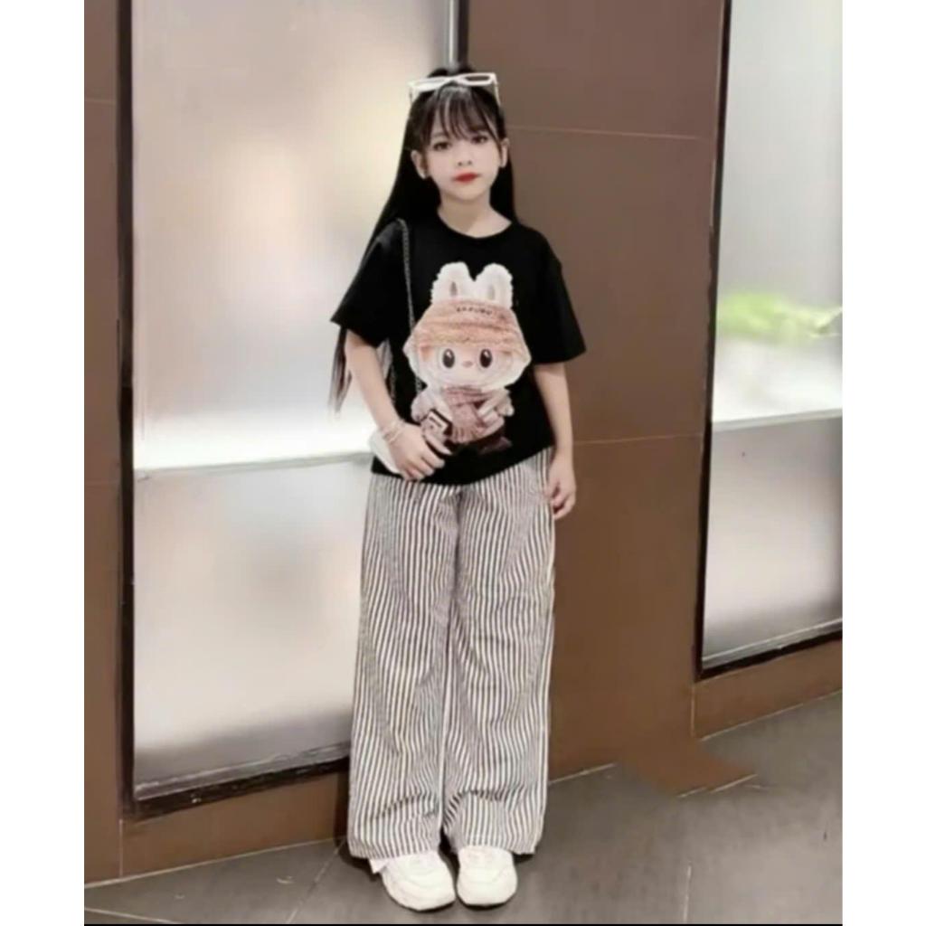 Bộ quần áo kẻ sọc in hình  LABUBU cho bé gái từ 13-44kg