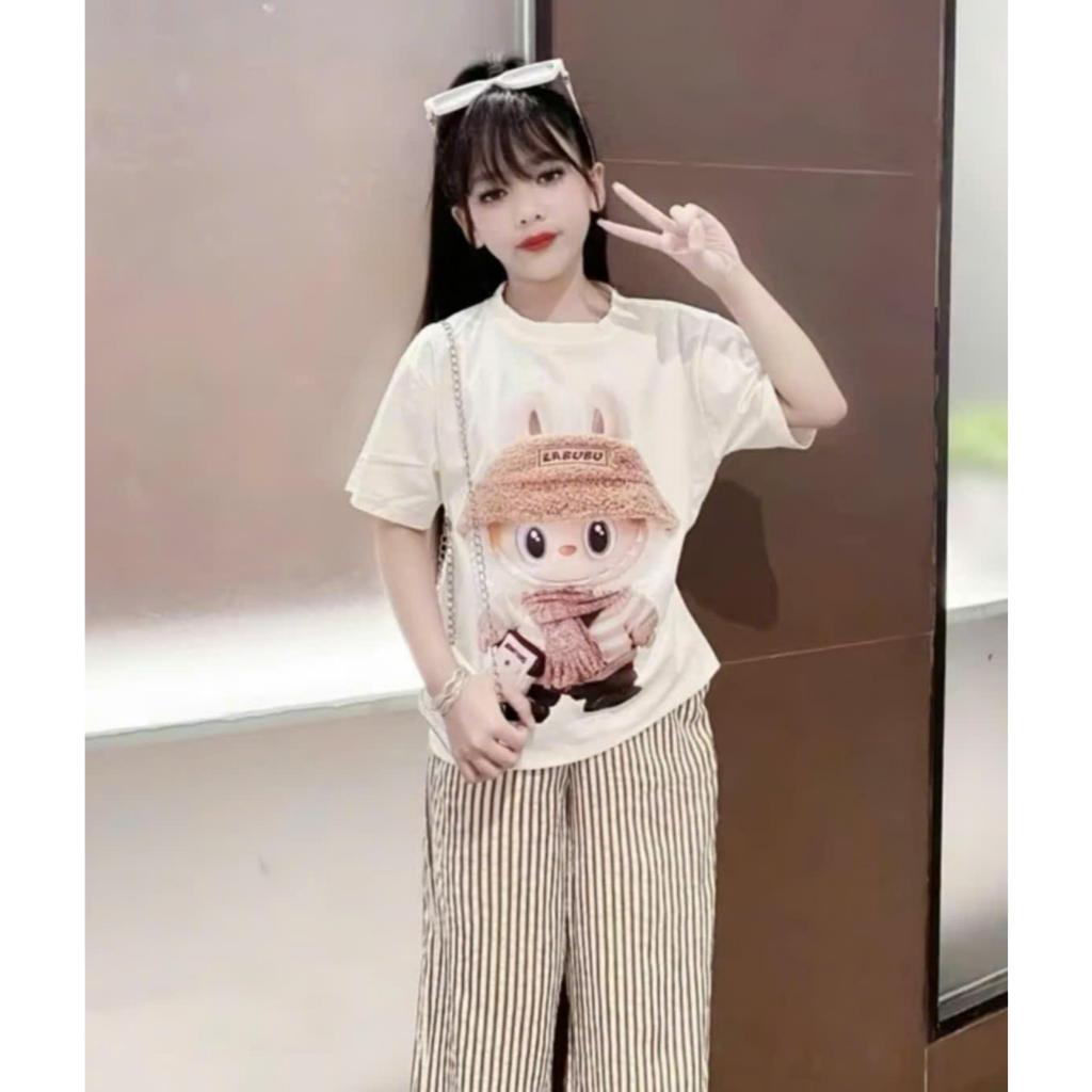 Bộ quần áo kẻ sọc in hình  LABUBU cho bé gái từ 13-44kg
