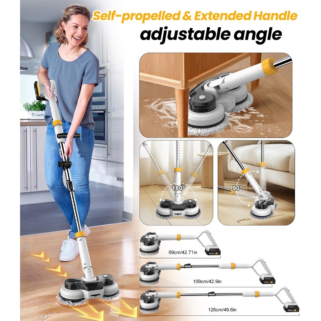 Máy Chà Điện 2 Đầu - TẶNG 6 Bàn Chải + Pin & Sạc | IPX7 Chống Nước, Cần Chỉnh Linh Hoạt | Tốc Độ Cao