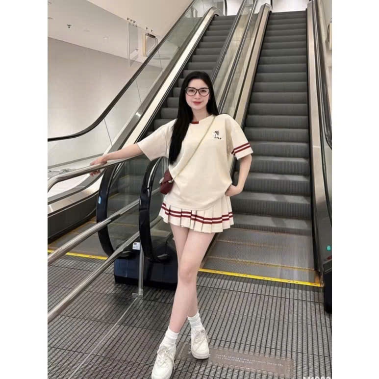 Váy Xếp Ly Thêu Hình Cún (Có Lót) Size Mẹ & Bé 9-54kg Chất Cotton Co Dãn 4 Chiều
