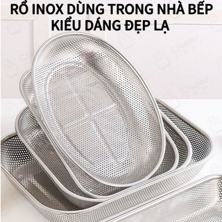 Rổ Rá inox cao cấp Chubby Chef đựng đồ chiên để ráo rau củ quả hình chữ nhật hình trứng an toàn sức khỏe