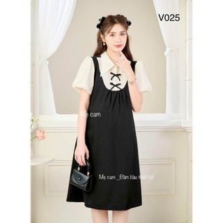 Váy bầu công sở ANAN thiết kế tay bồng cổ nhọn thanh lịch