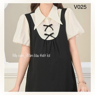 Váy bầu công sở ANAN thiết kế tay bồng cổ nhọn thanh lịch