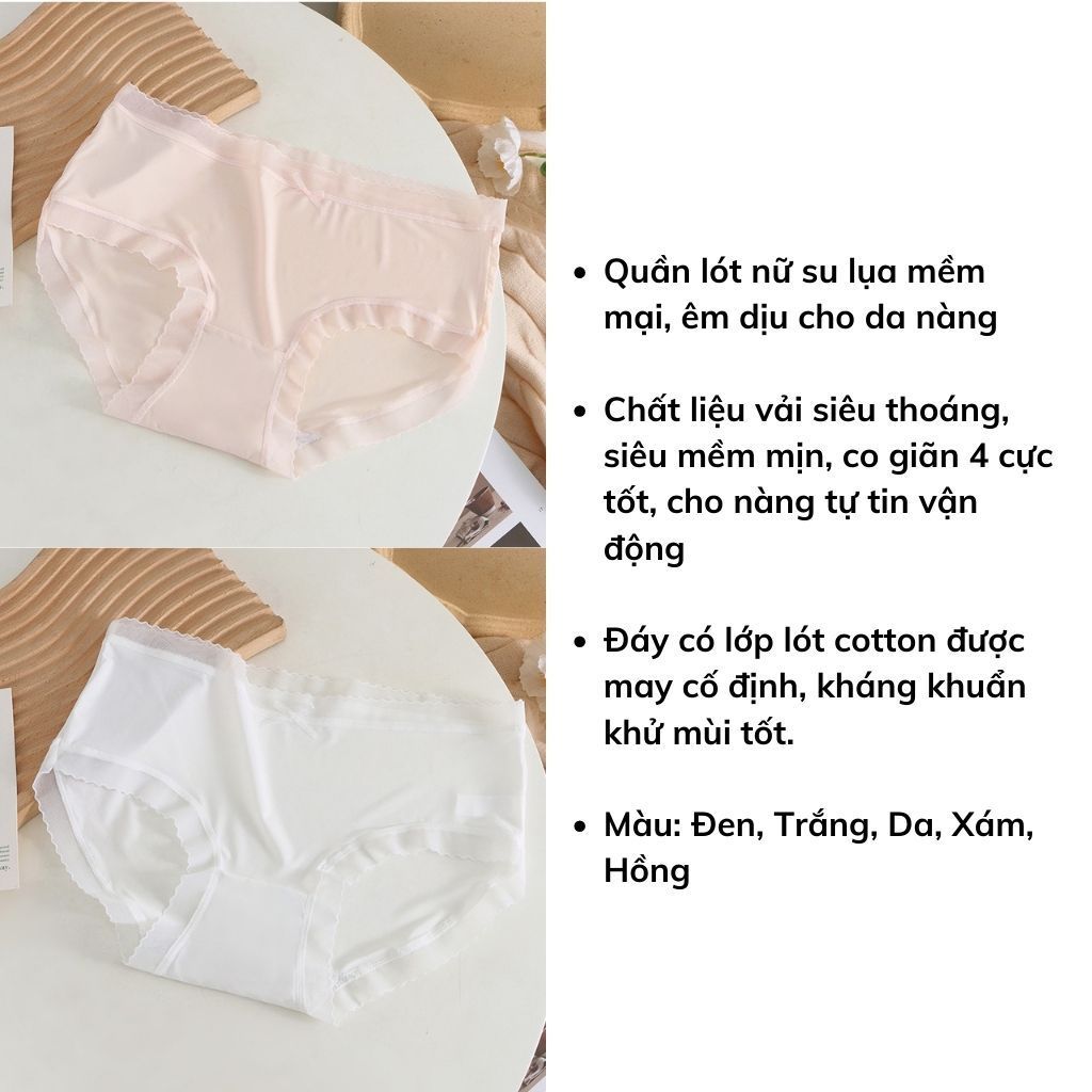 Quần lót nữ lụa băng mềm mại thoáng mát, Quần chip nữ kháng khuẩn khử mùi phối ren gợi cảm L369