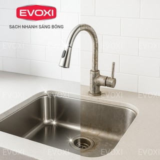 Chai Tẩy cặn canxi EVOXI, Chai xịt vệ sinh tẩy cặn canxi vòi sen, gương, vách kính, vòi bếp, chậu bếp, chậu Lavabo, inox