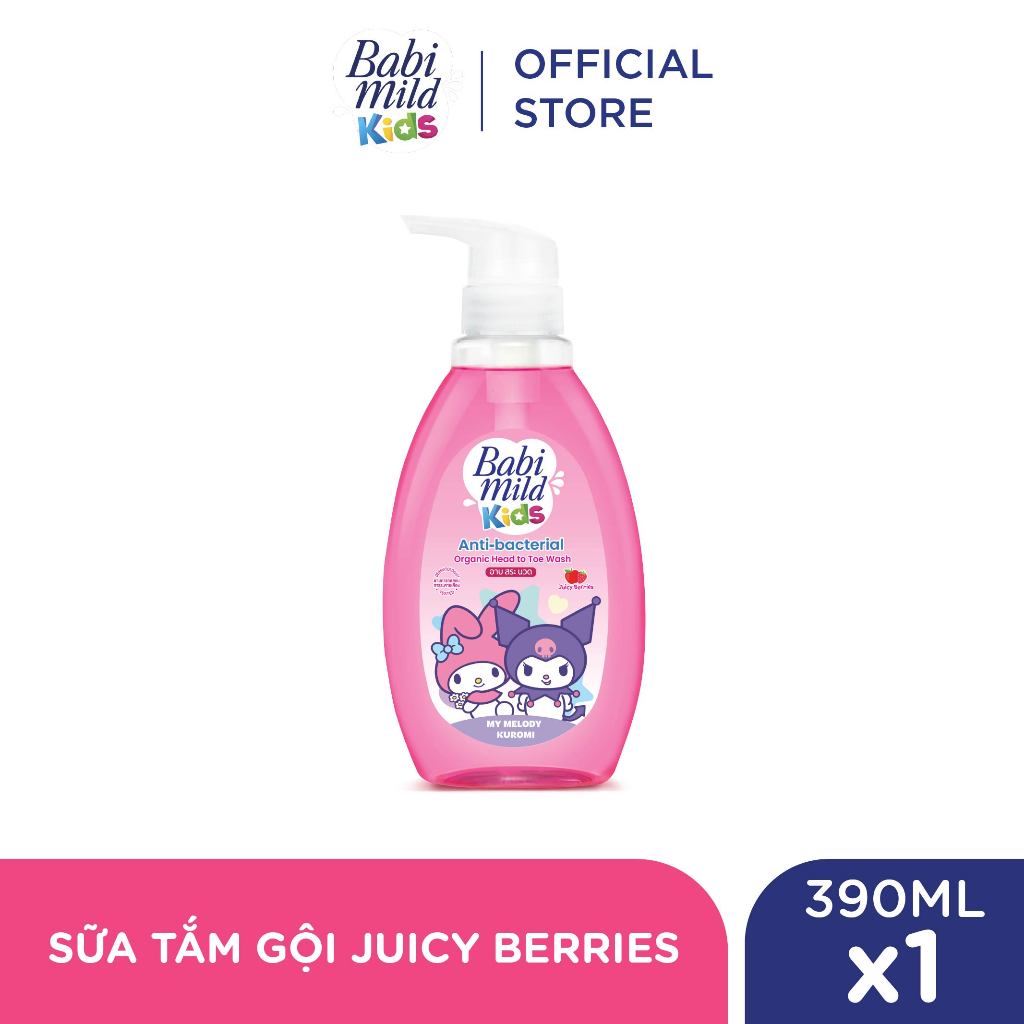 Sữa tắm gội toàn thân trẻ em Babi Mild Kids Juicy Berries 390ml