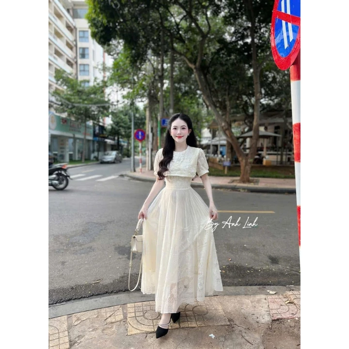 Váy nữ sang chảnh váy đầm nữ đi tiệc váy tiểu thư váy ren váy trắng váy nữ dáng dài chất đẹp shop HUY HÍP