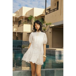 Đầm OLV kiểu nữ babydoll dáng ngắn Bellona và White Puff Sleeve Layered Babydoll Dress trẻ trung