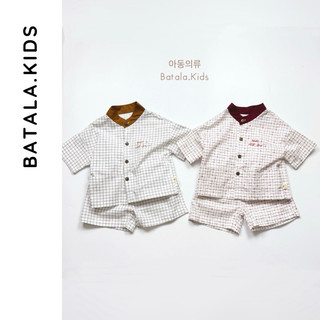 Bộ đồ mùa hè cho bé BATALA KIDS, SET CỘC TAY CỔ TÀU KẺ VUÔNG cho bé trai bé gái từ 1-6t 