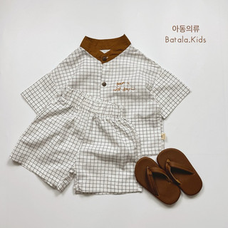 Bộ đồ mùa hè cho bé BATALA KIDS, SET CỘC TAY CỔ TÀU KẺ VUÔNG cho bé trai bé gái từ 1-6t 
