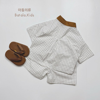 Bộ đồ mùa hè cho bé BATALA KIDS, SET CỘC TAY CỔ TÀU KẺ VUÔNG cho bé trai bé gái từ 1-6t 