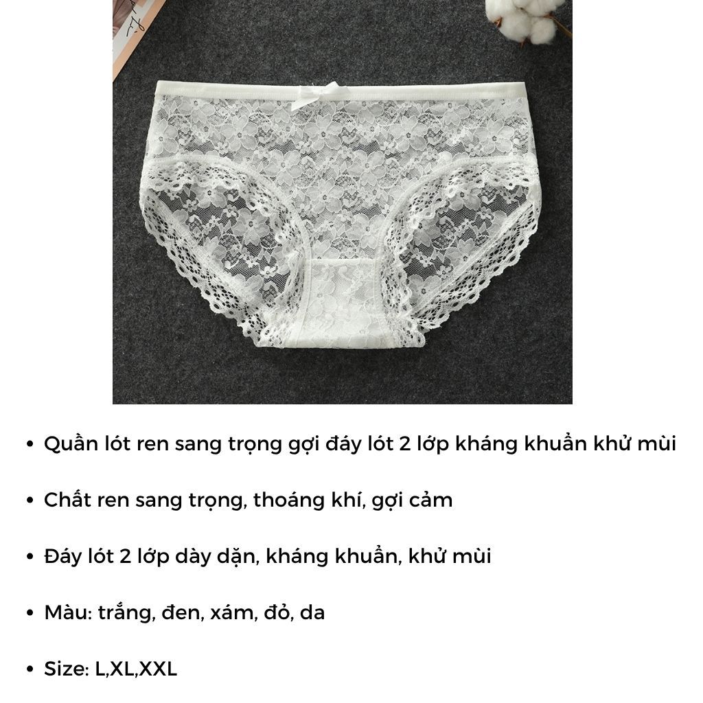 SET 5 Quần lót nữ ren cao cấp cạp vừa tôn dáng gợi cảm đáy lót 2 lớp đính nơ quyến rũ LANIXA L104
