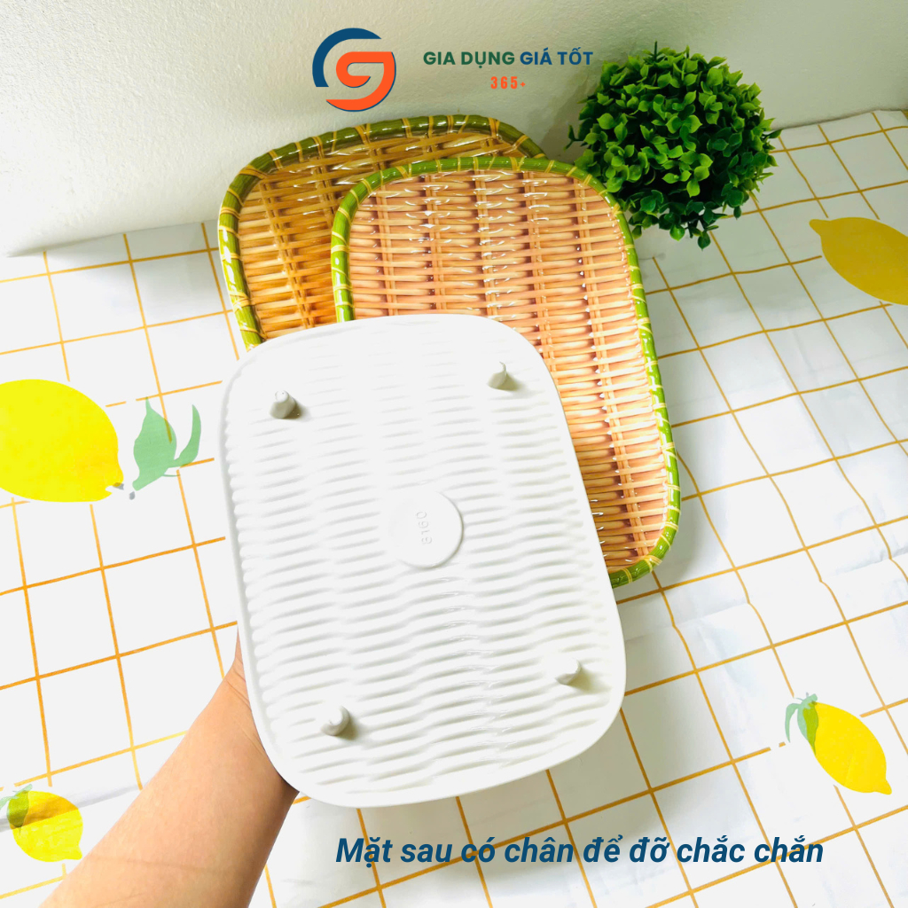 Mẹt nhựa giả mây hình chữ nhật, đĩa nhựa dày đẹp đựng bún đậu, nem nướng, đồ ăn vặt
