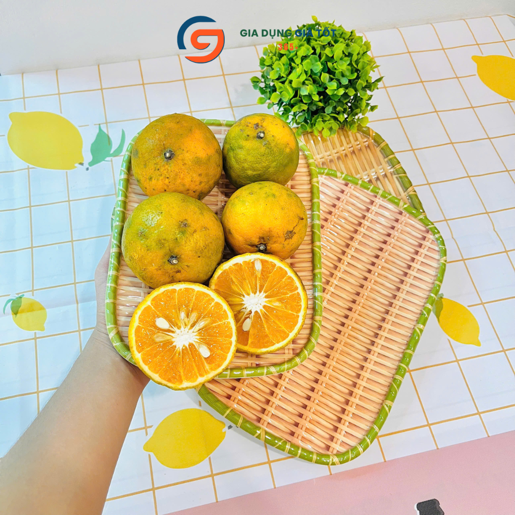 Mẹt nhựa giả mây hình chữ nhật, đĩa nhựa dày đẹp đựng bún đậu, nem nướng, đồ ăn vặt