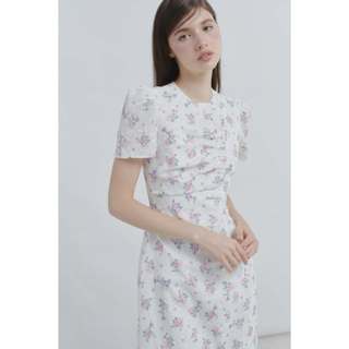 Đầm OLV kiểu cotton hoa cổ tròn chiết eo dáng midi Seira nhiều màu thanh lịch nữ tính