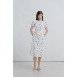 Đầm OLV kiểu cotton hoa cổ tròn chiết eo dáng midi Seira nhiều màu thanh lịch nữ tính