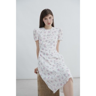 Đầm OLV kiểu cotton hoa cổ tròn chiết eo dáng midi Seira nhiều màu thanh lịch nữ tính