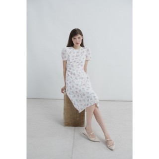 Đầm OLV kiểu cotton hoa cổ tròn chiết eo dáng midi Seira nhiều màu thanh lịch nữ tính