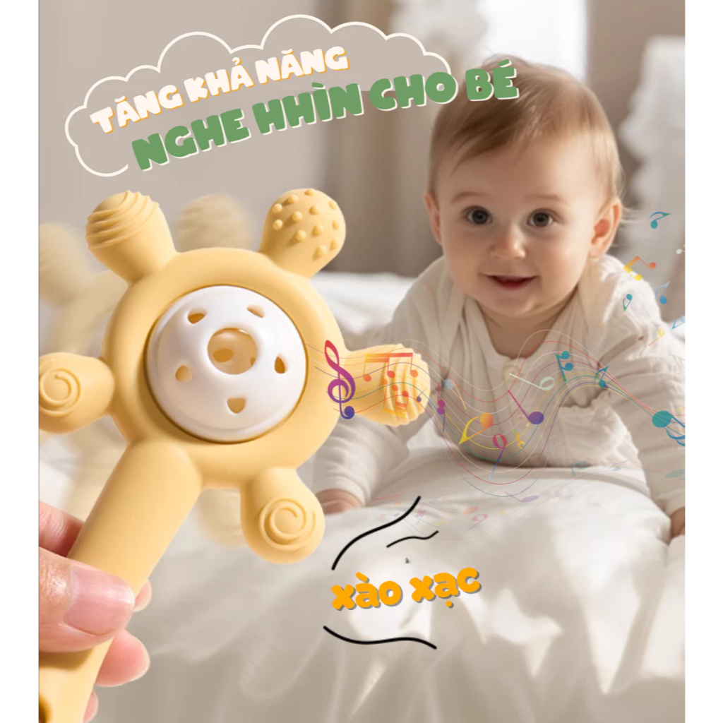 Đồ chơi gặm nướu xúc xắc cho bé sơ sinh Silicone bạch kim, kháng khuẩn hỗ trợ khả năng cầm nắm cho bé