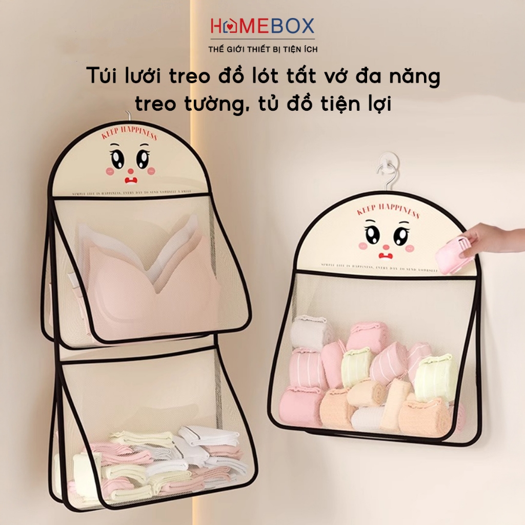 Túi Lưới Treo Đồ Lót Tất Vớ Có Móc Treo Gấp Gọn, Giỏ Đựng Đồ Cá Nhân Treo Tủ Tiện Lợi