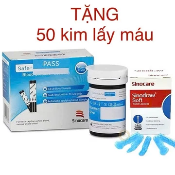 Que Thử Đường Huyết Safe Accu 2 Chính Hãng Sinocare 50 Que Thử + 50 Kim Chích Máu
