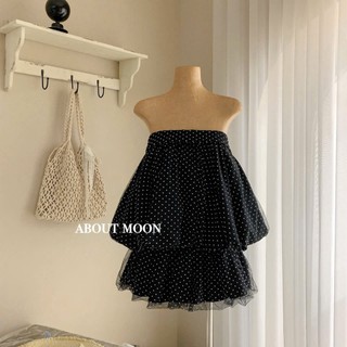 Set áo babydoll cúp ngực hoạ tiết chấm bi nhún bồng mix lưới phối chân váy xoè tiểu thư cá tính xinh - BaoTrang.clothes