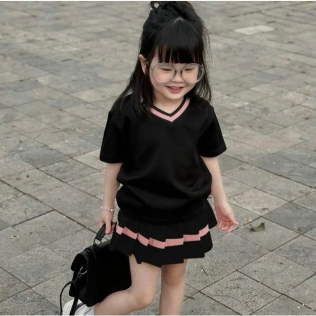 Set váy ngựa cổ tim chân váy xếp li, chất liệu thoáng mát dành cho bé gái từ 9-35 kg vay cho be gai set  váy