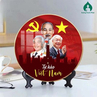 Tranh Tráng Gương,Bác Hồ, Bác Giáp, Bác Trọng tròn 25x25 quà tặng doanh nghiệp  treo tường để bàn