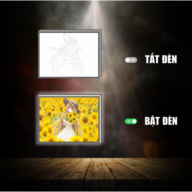 Tranh đèn led 3D đổi màu Shiina Mahiru - Thiên sứ nhà bên - Tranh đèn led 3D  trang trí bàn làm việc, đèn ngủ