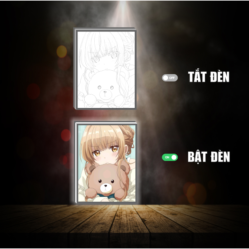 Tranh đèn led 3D đổi màu Shiina Mahiru - Thiên sứ nhà bên - Tranh đèn led 3D  trang trí bàn làm việc, đèn ngủ