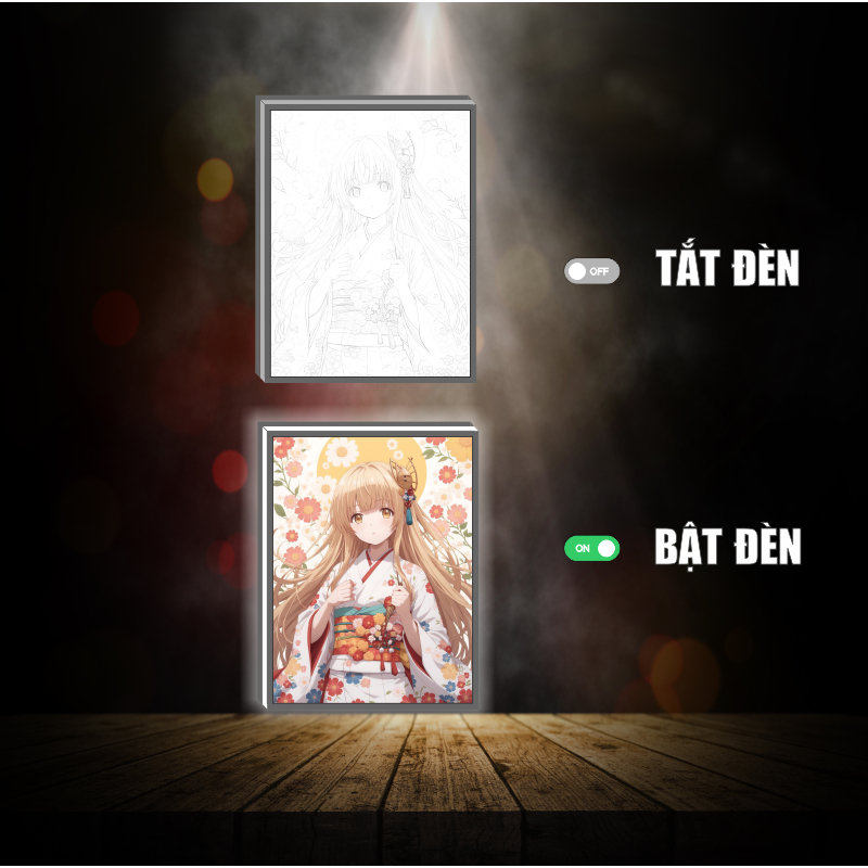 Tranh đèn led 3D đổi màu Shiina Mahiru - Thiên sứ nhà bên - Tranh đèn led 3D  trang trí bàn làm việc, đèn ngủ