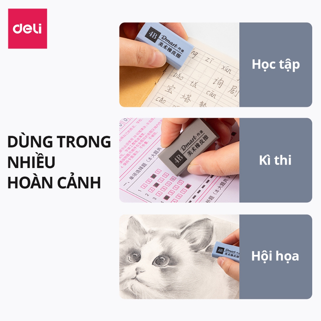 Gôm Tẩy 4B Cao Cấp Dmast Deli - Tẩy Mềm Siêu Sạch Ít Vụn Không Mòn Rách Giấy Tẩy Mỹ Thuật Học Sinh Sinh Viên