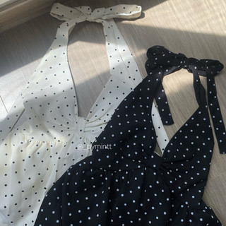 DOTTY TOP | Áo yếm chấm bi cổ V buộc nơ form tùng bí phong cách tiểu thư, sang trọng, gợi cảm | ByMintt