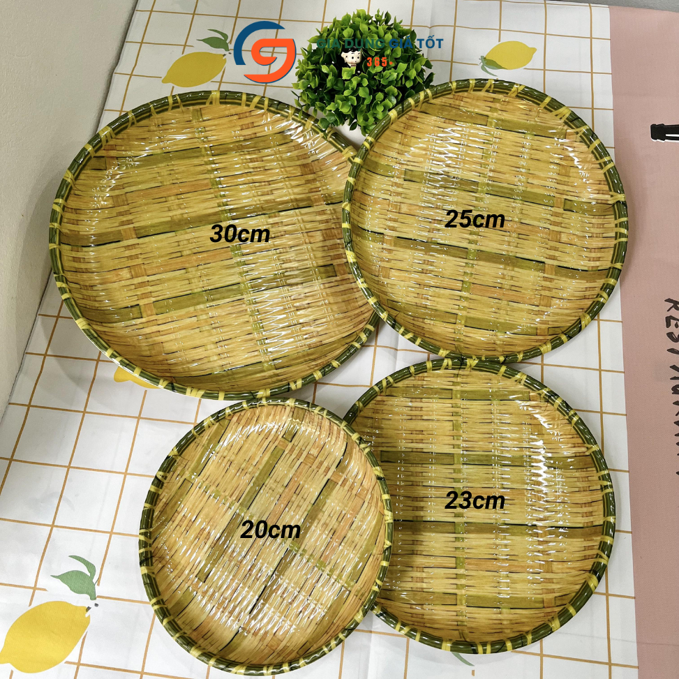 Mẹt nhựa giả mây tròn sâu lòng dày đẹp, đĩa phíp giả tre đan đựng bún đậu, nem nướng, trái cây