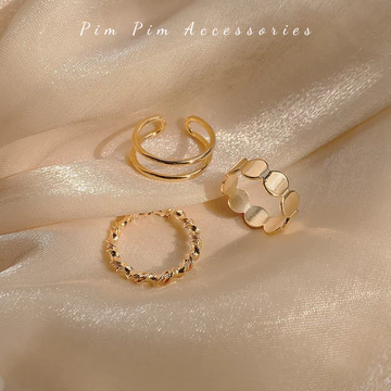 Set 3 Nhẫn Nữ Bạc / Vàng Cỡ Nhỏ Vintage Tối Giản – Nhẫn Mở Điều Chỉnh Size – Trang Sức Tay Hàn Quốc