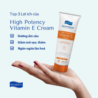 (TEM CÔNG TY) Rosken High Potency Vitamin E Cream 100g - Kem dưỡng ẩm và phục hồi da tổn thương, sau xâm lấn