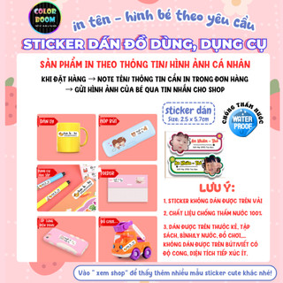 Sticker dán in tên, hình bé theo yêu cầu 33c/set – Chống thấm nước, dán bình ly hộp bút