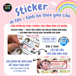 Sticker dán in tên, hình bé theo yêu cầu 33c/set – Chống thấm nước, dán bình ly hộp bút
