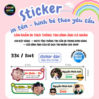 Sticker dán in tên, hình bé theo yêu cầu 33c/set – Chống thấm nước, dán bình ly hộp bút