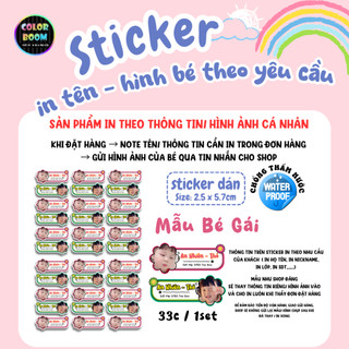 Sticker dán in tên, hình bé theo yêu cầu 33c/set – Chống thấm nước, dán bình ly hộp bút