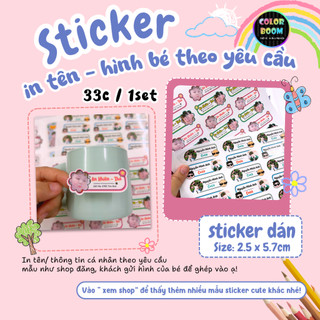 Sticker dán in tên, hình bé theo yêu cầu 33c/set – Chống thấm nước, dán bình ly hộp bút