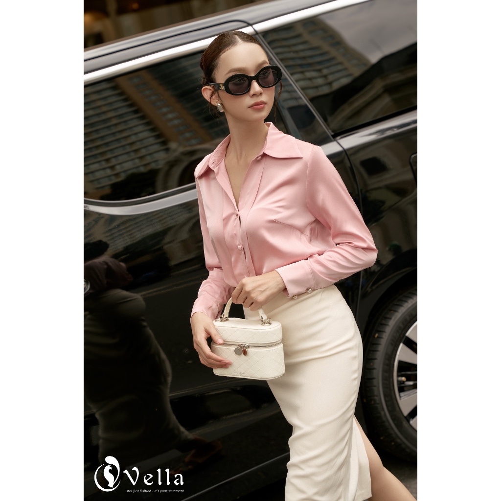 Chân váy bút chì công sở lưng cao xếp ly che bụng tôn dáng màu đen, trắng kem Vella Fashion VV25056