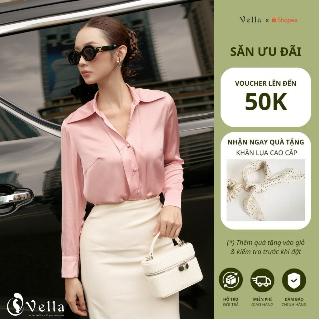 Áo sơ mi lụa tay dài công sở nữ Vella Fashion VA24061 VV25056